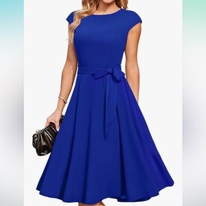 Elegant Blue Cap Sleeve Dress